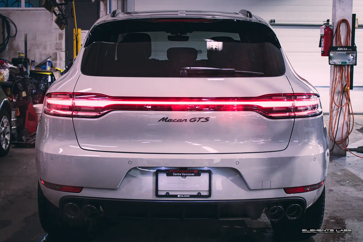 Protected Porsche Macan photographed after paint protection film work at Elements Labs.