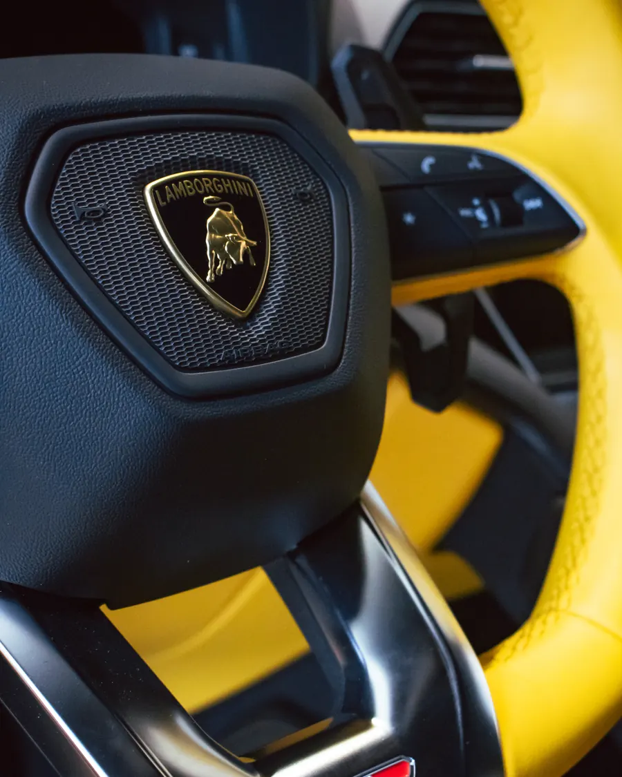 Clean yellow and black performance-vehicle interior detailed at Elements Labs