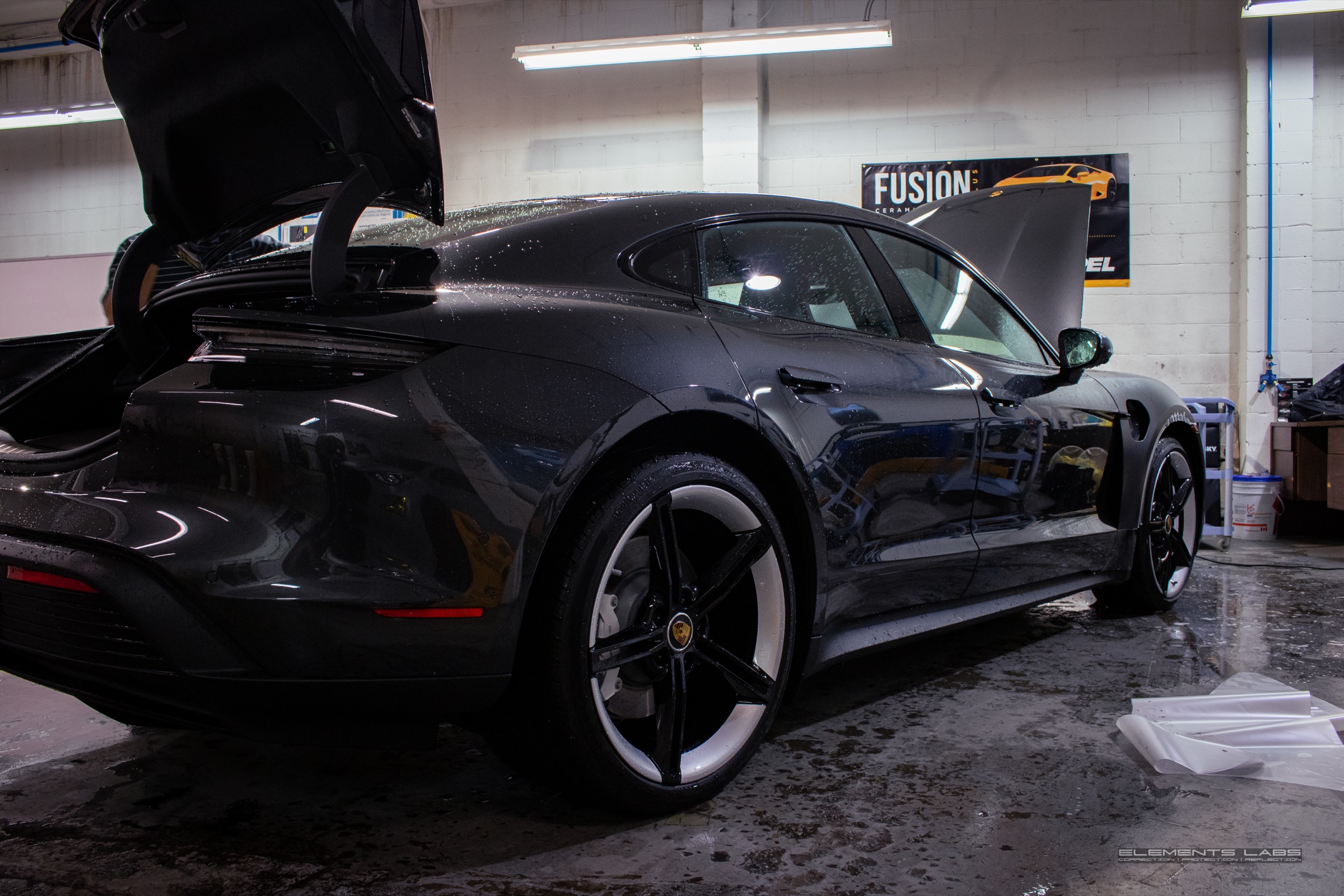 Satin PPF installation process on a 2023 Porsche Taycan Turbo