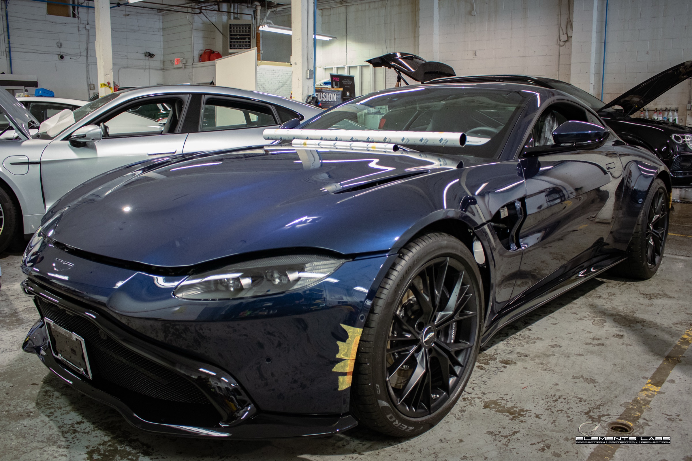Front-end preparation on a 2022 Aston Martin Vantage Coupe V8 full PPF project