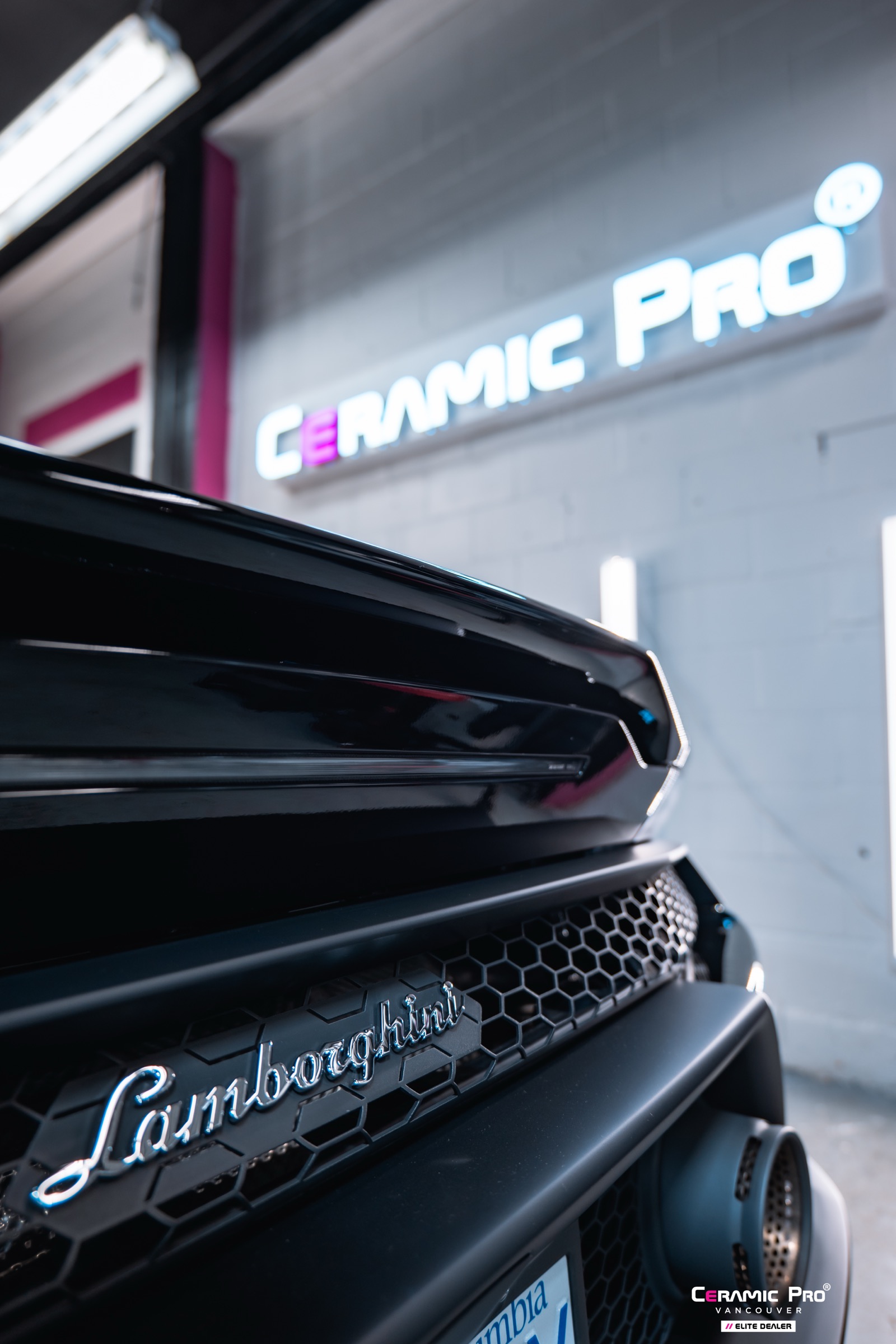 Rear badge detail on a 2023 Lamborghini Huracan EVO Coupe proof project