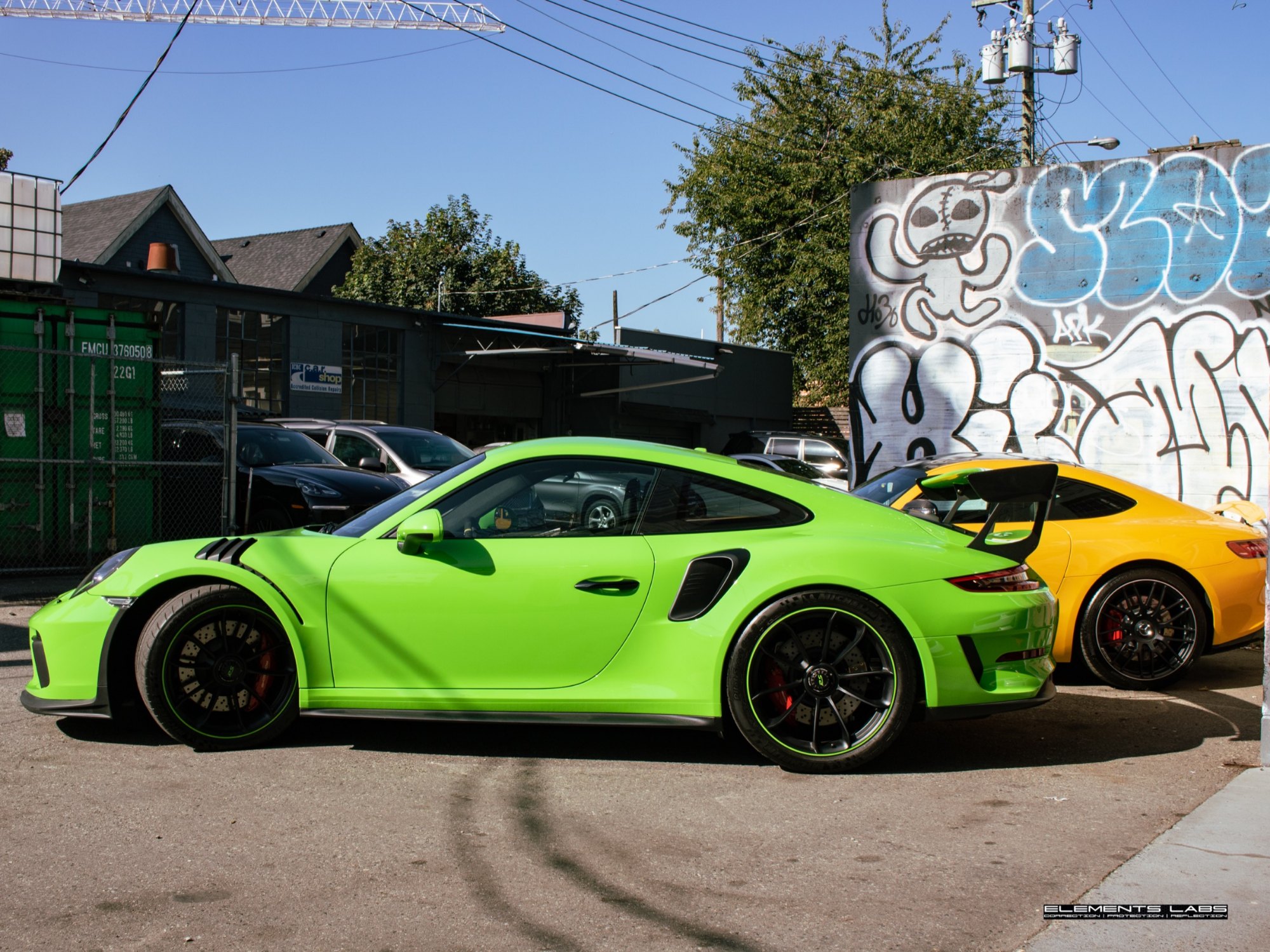 2019 Porsche 911 GT3 RS and 2017 Mercedes-AMG GT S Coupe after Front End PPF and Ceramic Pro Ultimate ION at Elements Labs