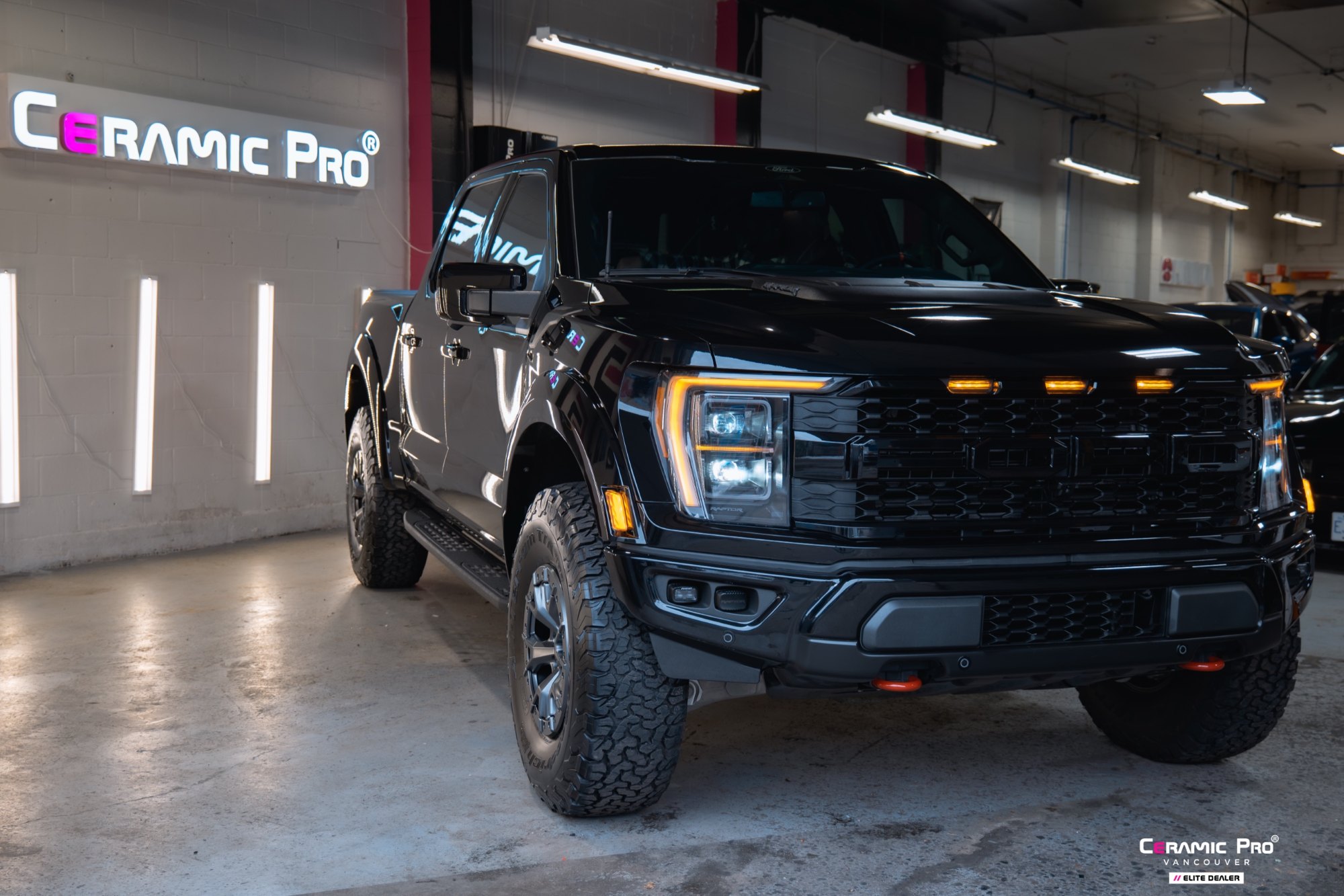 2025 Ford F-150 Raptor after full gloss PPF and Ceramic Pro ION coating package at Elements Labs Vancouver