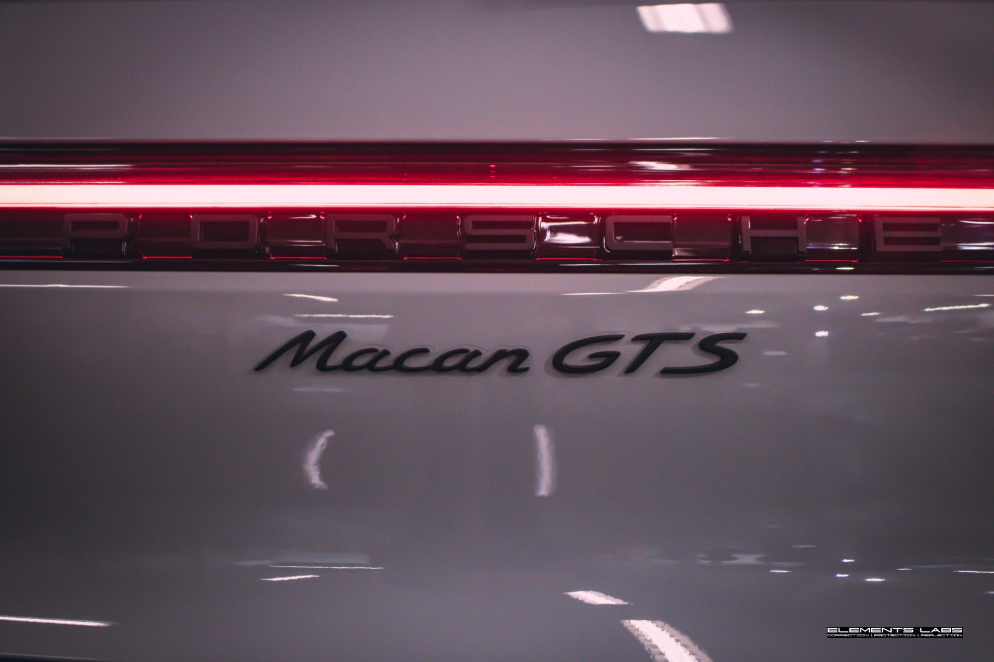 Macan GTS badge detail on a 2024 Porsche Macan GTS proof project at Elements Labs