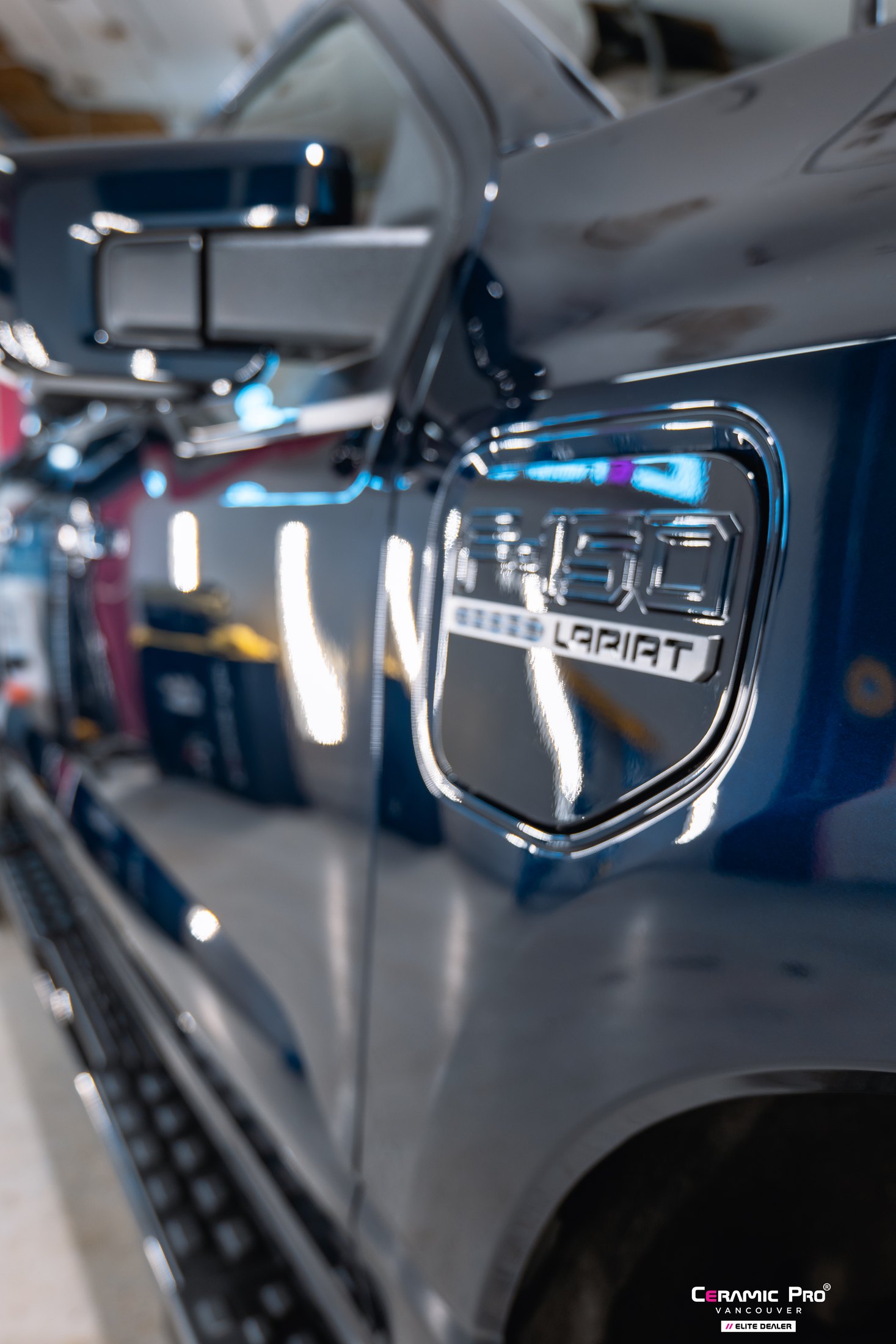 F-150 Lightning badge detail after Ceramic Pro Bronze coating