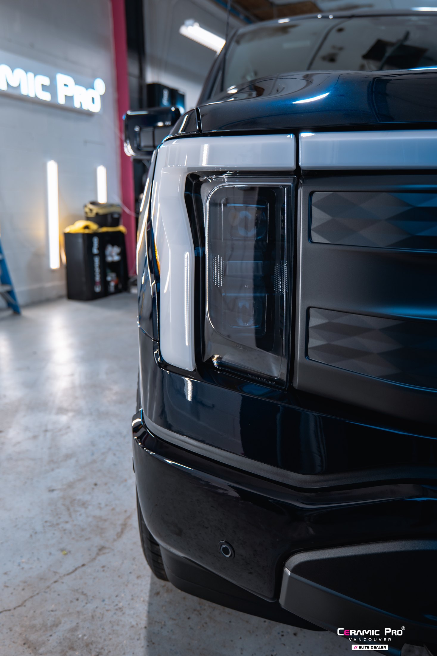Headlight detail on a 2024 Ford F-150 Lightning Ceramic Pro Bronze project