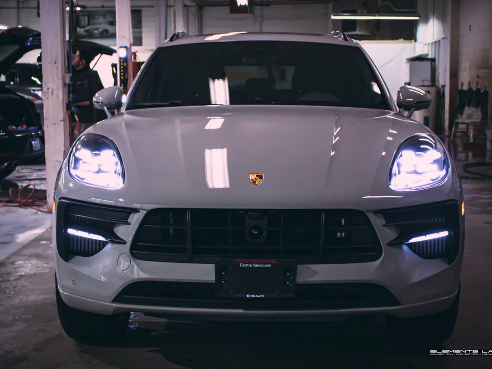 Grey Porsche Macan inside the Elements Labs Vancouver studio.