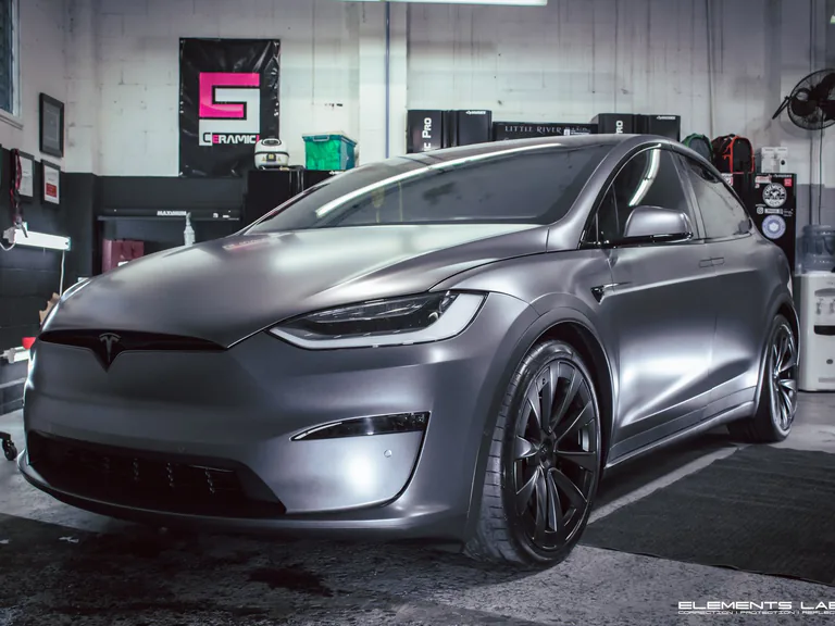 Satin-finish 2022 Tesla Model Y after an Ultimate Armour installation in Vancouver.